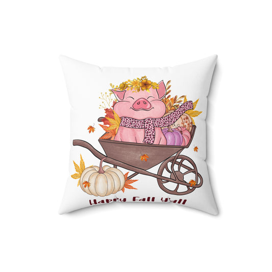 Autumn Pig Wheelbarrow Pillow – Happy Fall Farmhouse Throw Pillow