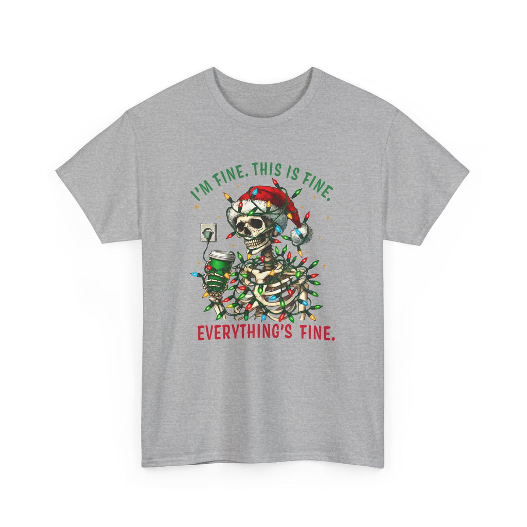 Funny Christmas Skeleton Tee - 'I'm Fine, This is Fine' Holiday T-Shirt