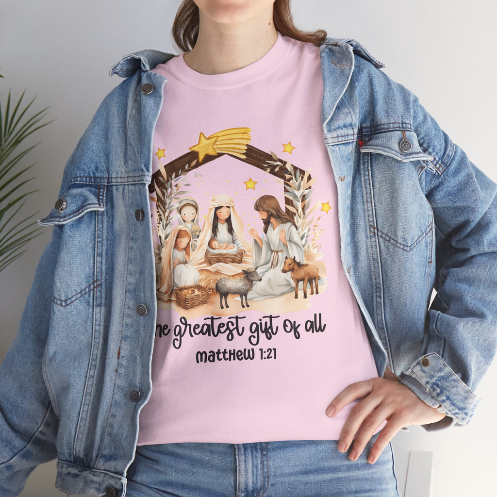 The Greatest Gift of All Heavy Cotton Tee - Christmas Nativity Design