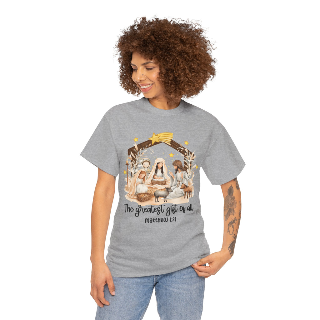 The Greatest Gift of All Heavy Cotton Tee - Christmas Nativity Design