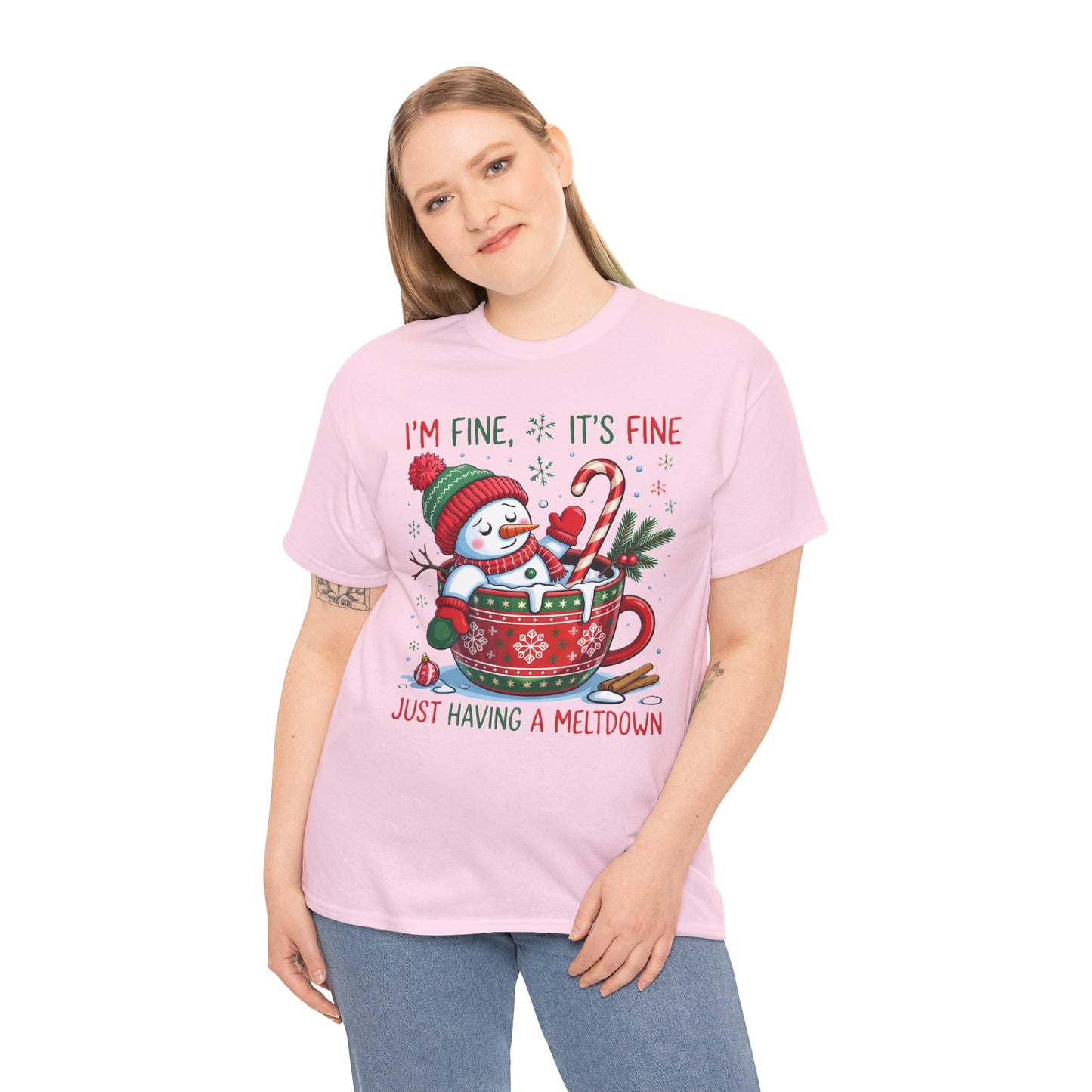"I'm Fine, It's Fine Just Having a Meltdown" Snowman Cup Holiday T-Shirt