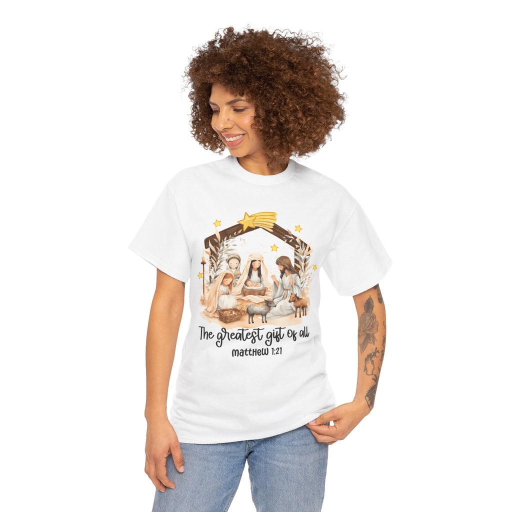 The Greatest Gift of All Heavy Cotton Tee - Christmas Nativity Design