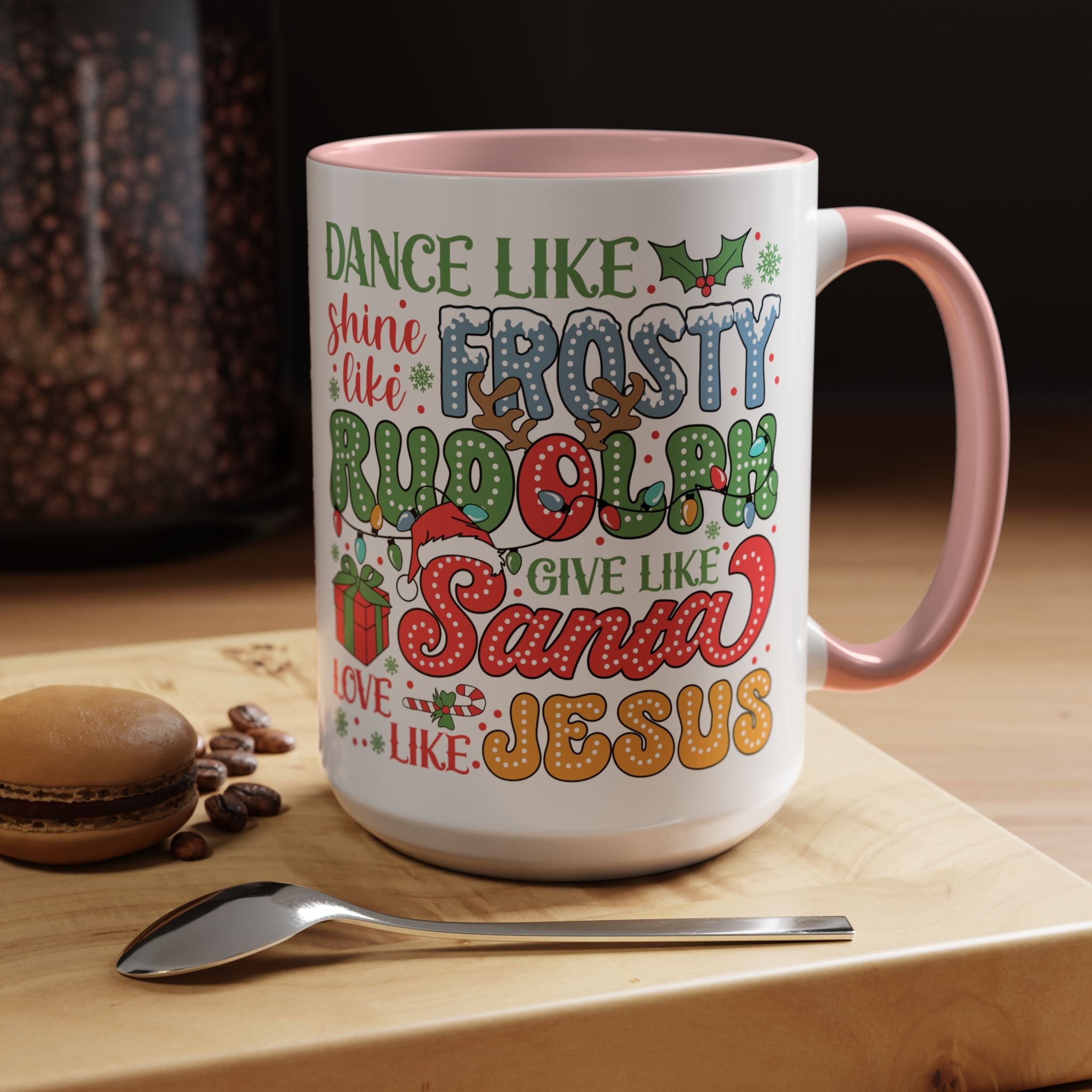 Festive Accent Coffee Mug - Holiday Cheer with Santa & Friends Design