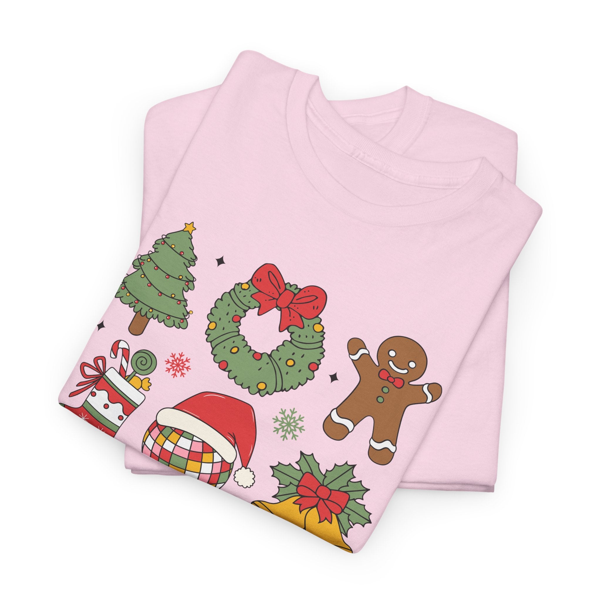 Festive Holiday Heavy Cotton Tee - Christmas Cheer Design