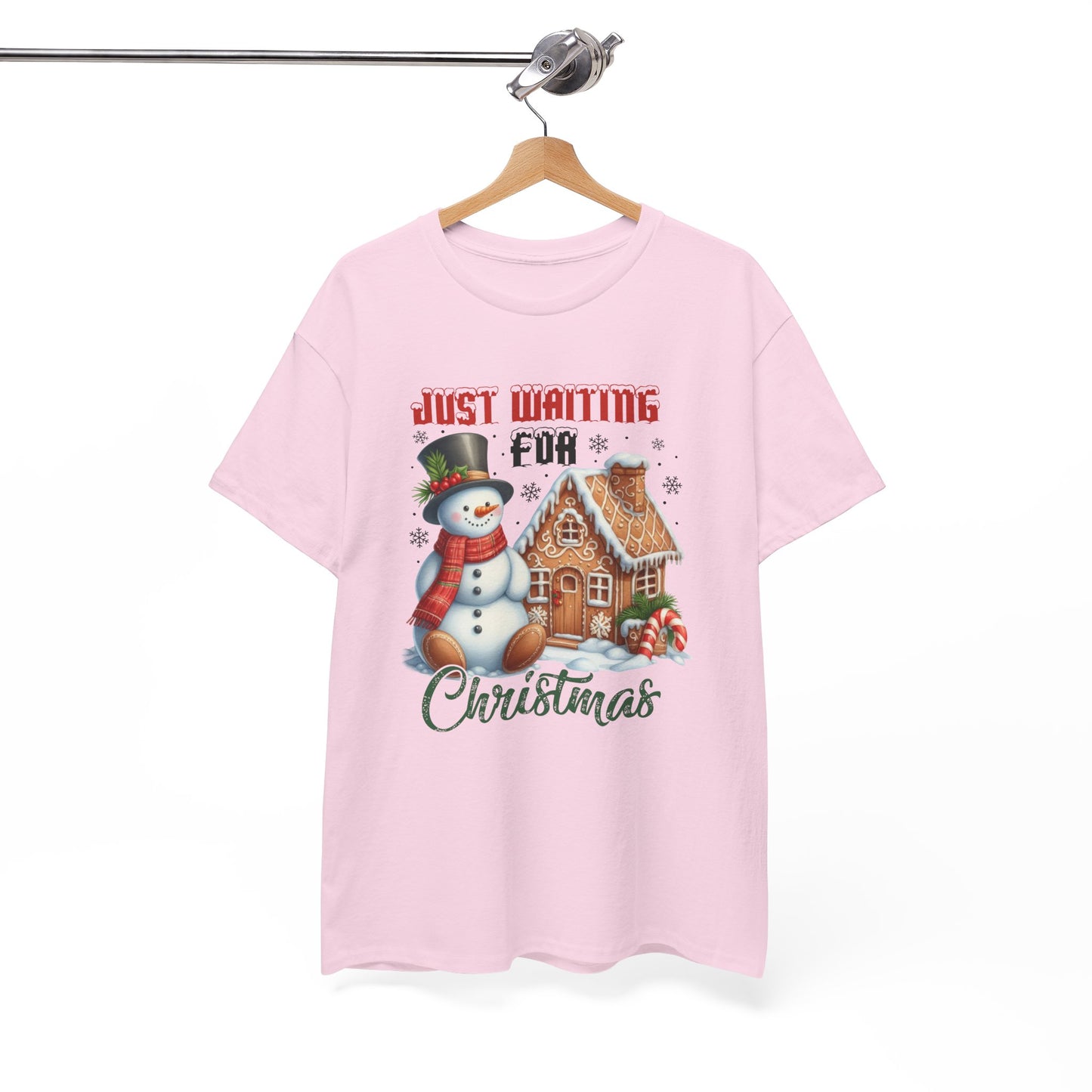 Christmas Snowman Heavy Cotton Tee - 'Just Waiting for Christmas'