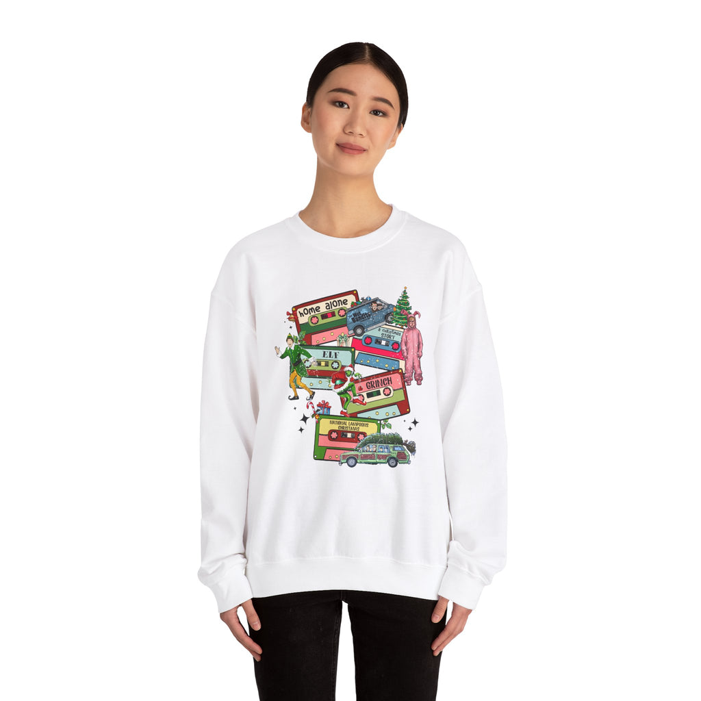 Retro Holiday Movie Crewneck Sweatshirt – Cozy & Festive Design