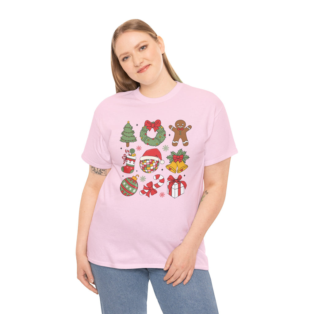 Festive Holiday Heavy Cotton Tee - Christmas Cheer Design