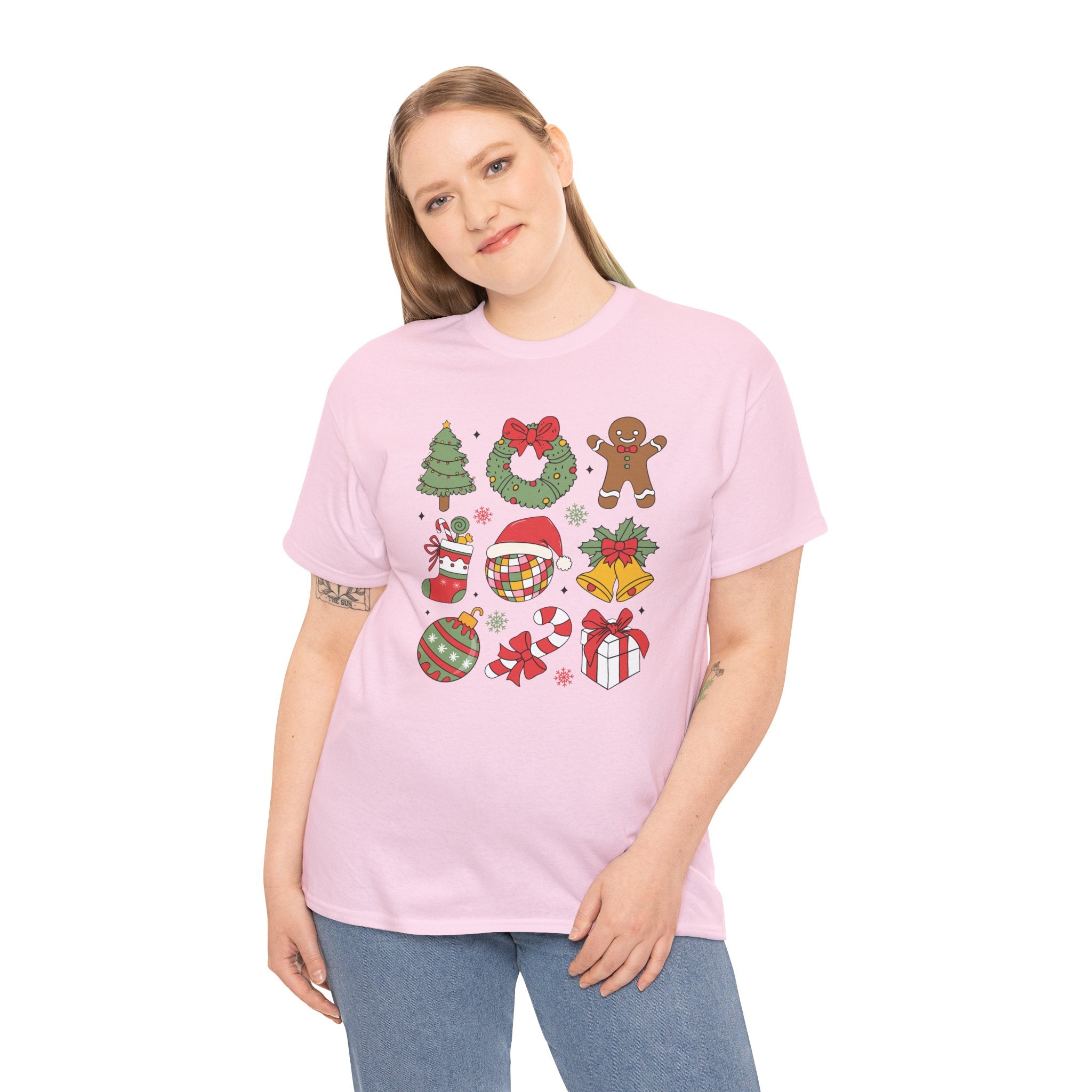 Festive Holiday Heavy Cotton Tee - Christmas Cheer Design