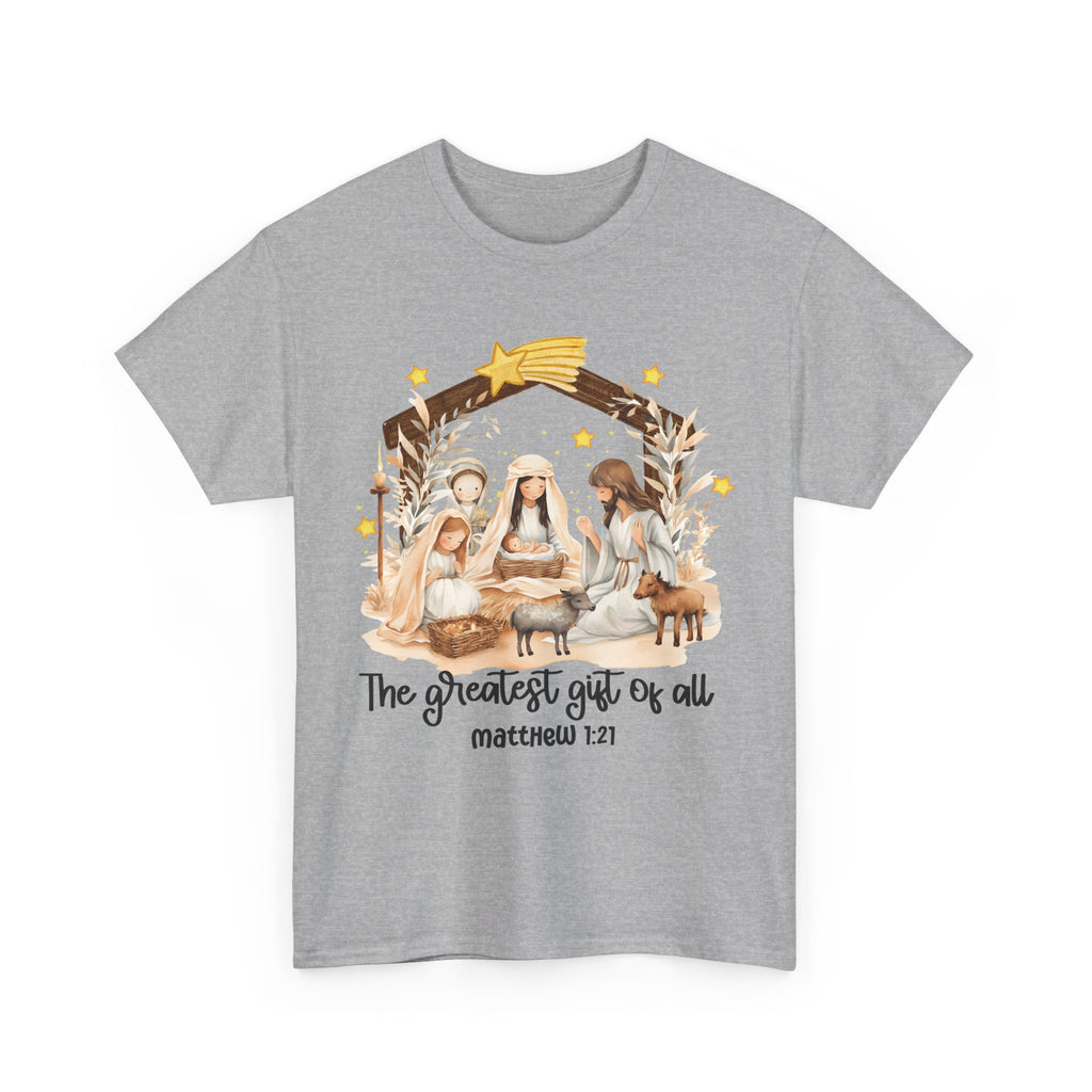 The Greatest Gift of All Heavy Cotton Tee - Christmas Nativity Design