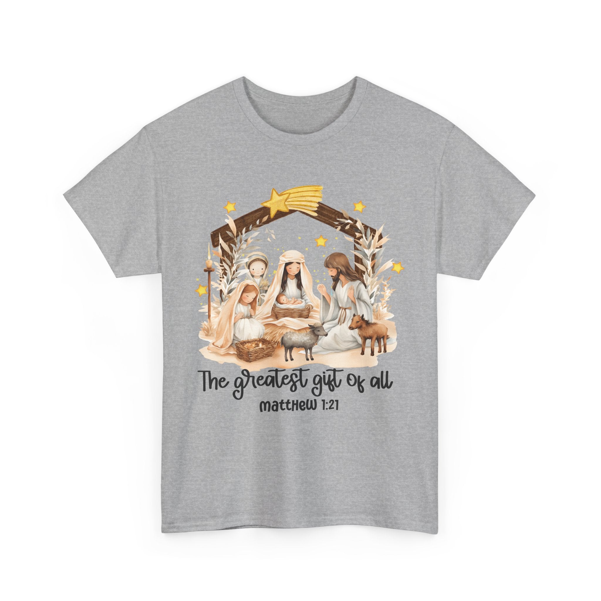 The Greatest Gift of All Heavy Cotton Tee - Christmas Nativity Design