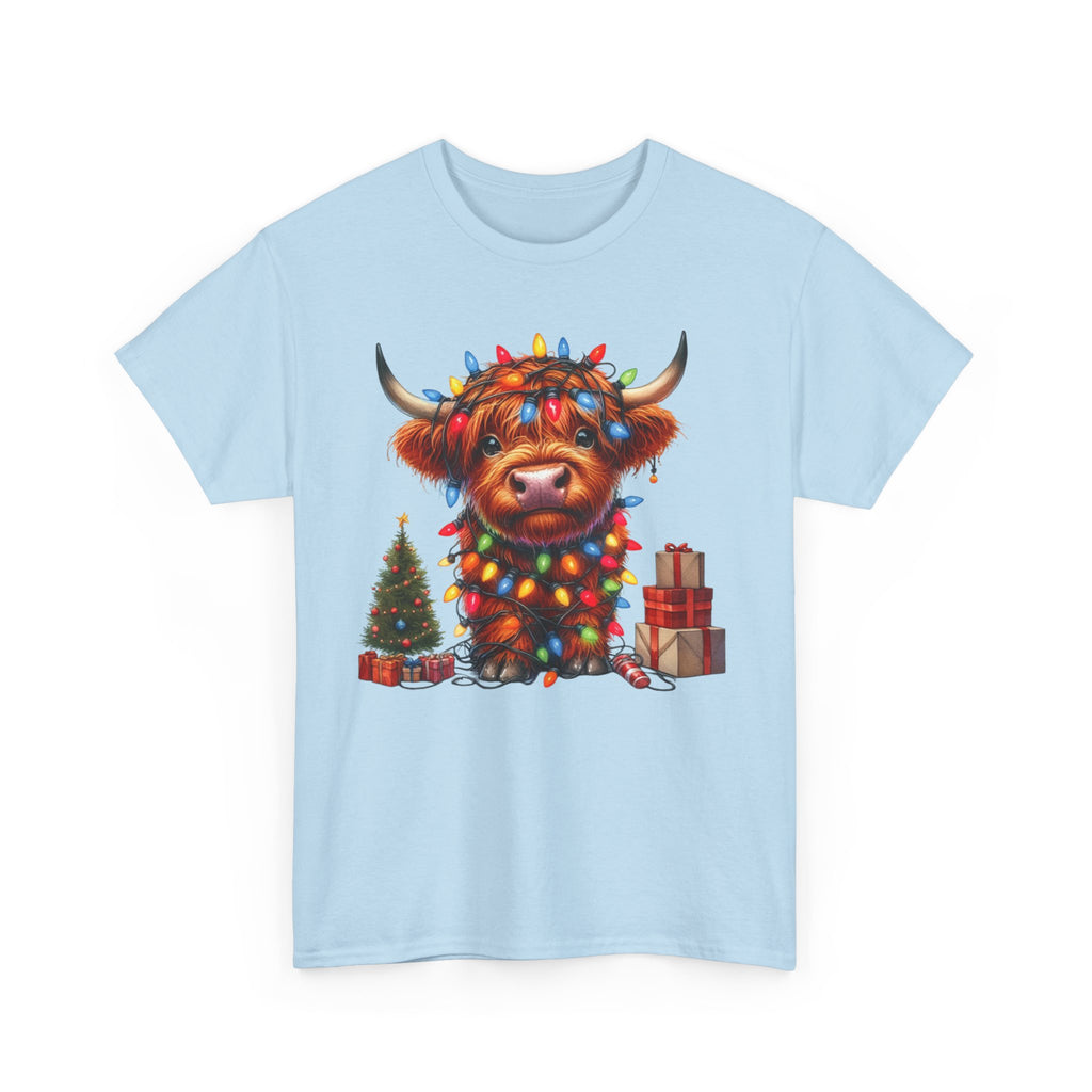 Festive Highland Cow Heavy Cotton Tee - Holiday Cheer
