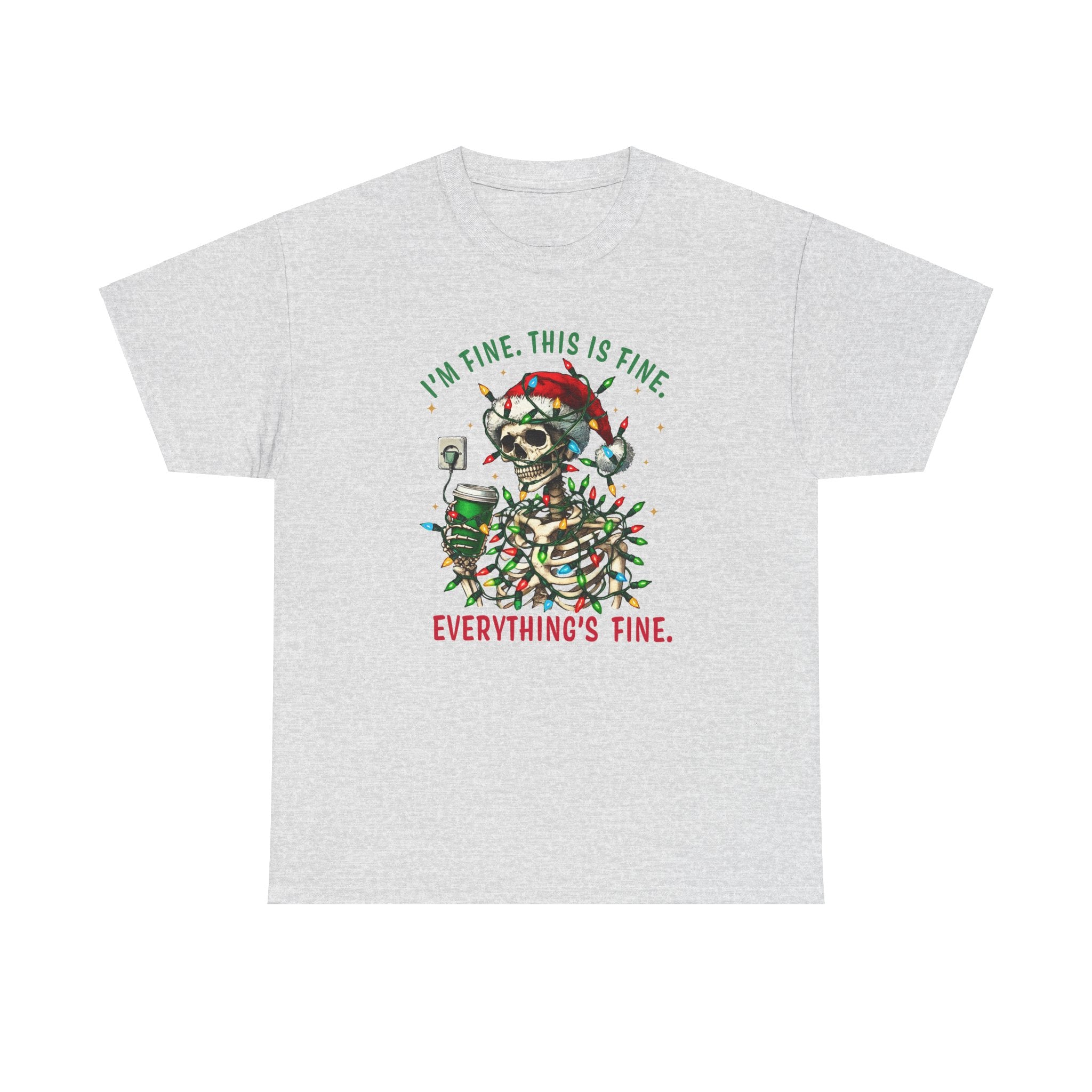 Funny Christmas Skeleton Tee - 'I'm Fine, This is Fine' Holiday T-Shirt