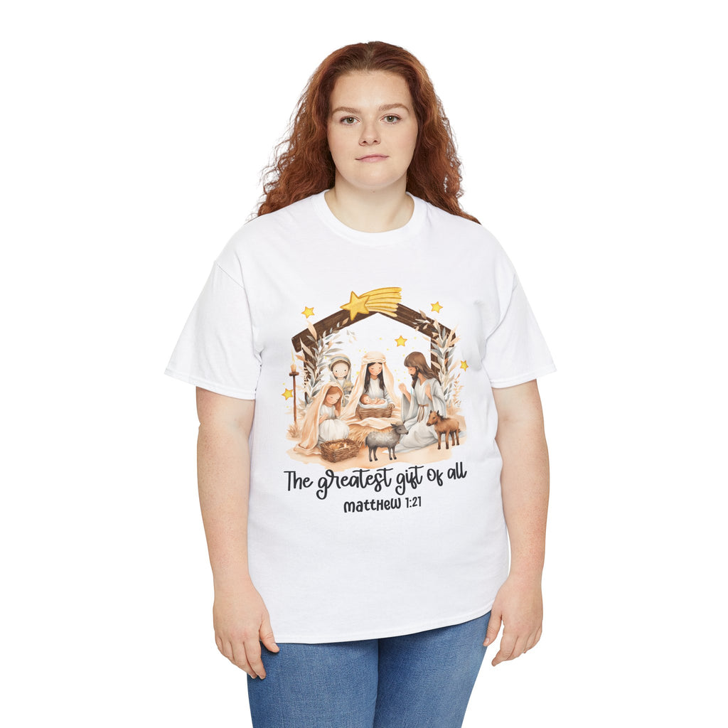 The Greatest Gift of All Heavy Cotton Tee - Christmas Nativity Design