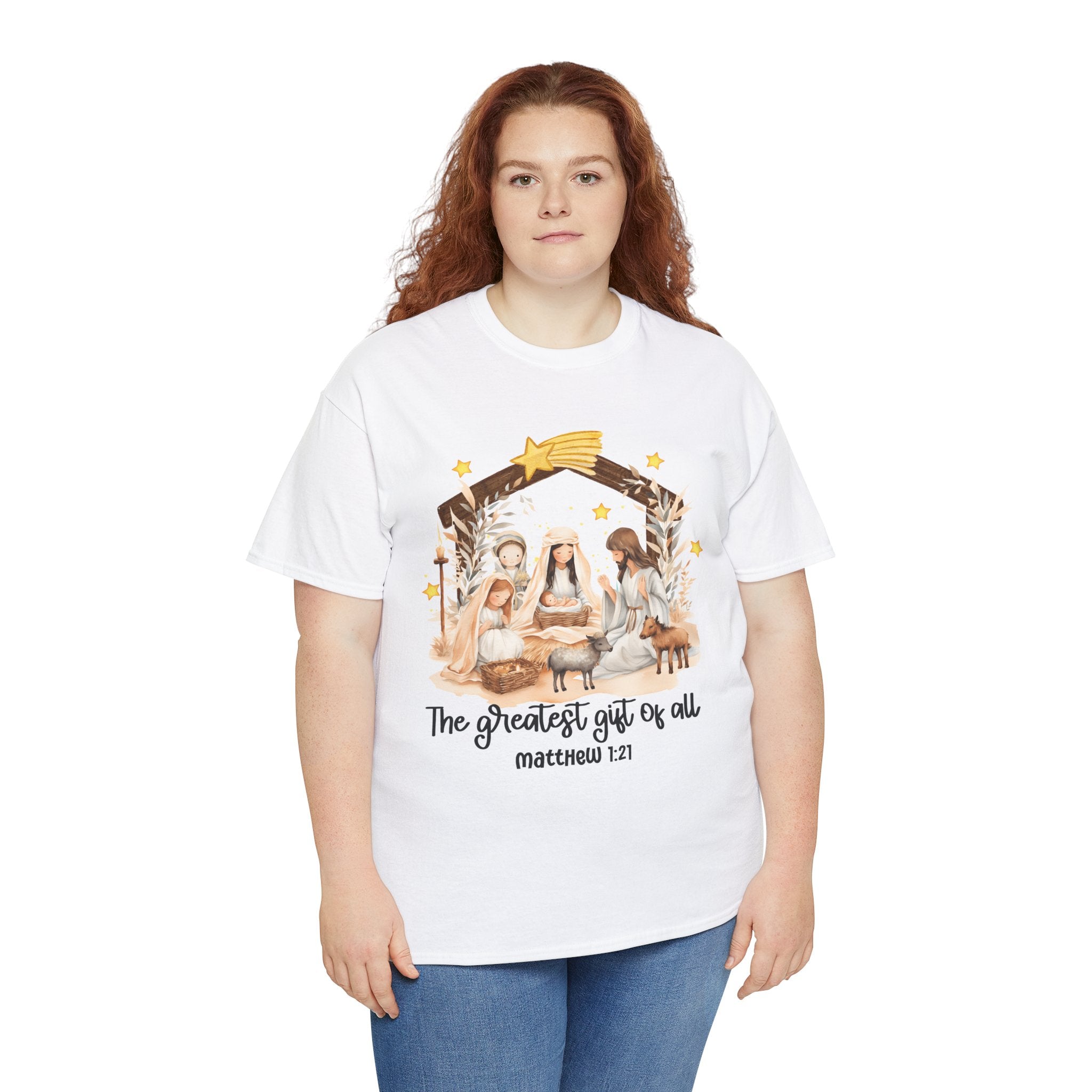 The Greatest Gift of All Heavy Cotton Tee - Christmas Nativity Design