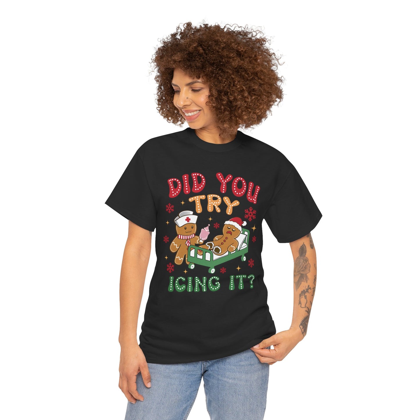 Playful Holiday Heavy Cotton Tee - 'Did You Try Icing It?'