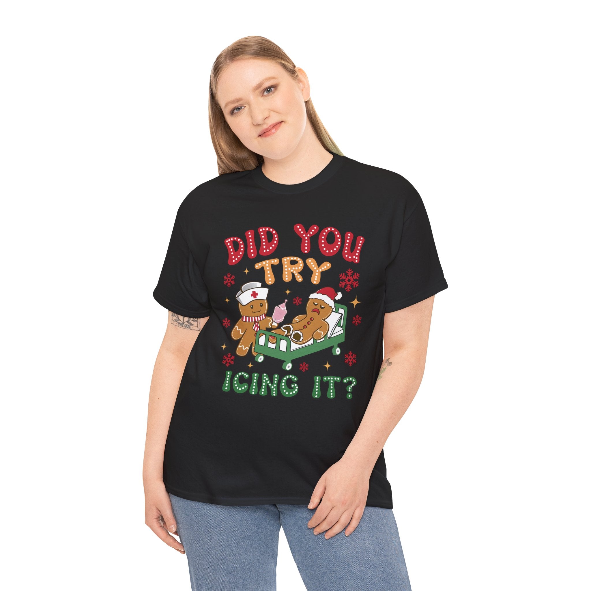 Playful Holiday Heavy Cotton Tee - 'Did You Try Icing It?'
