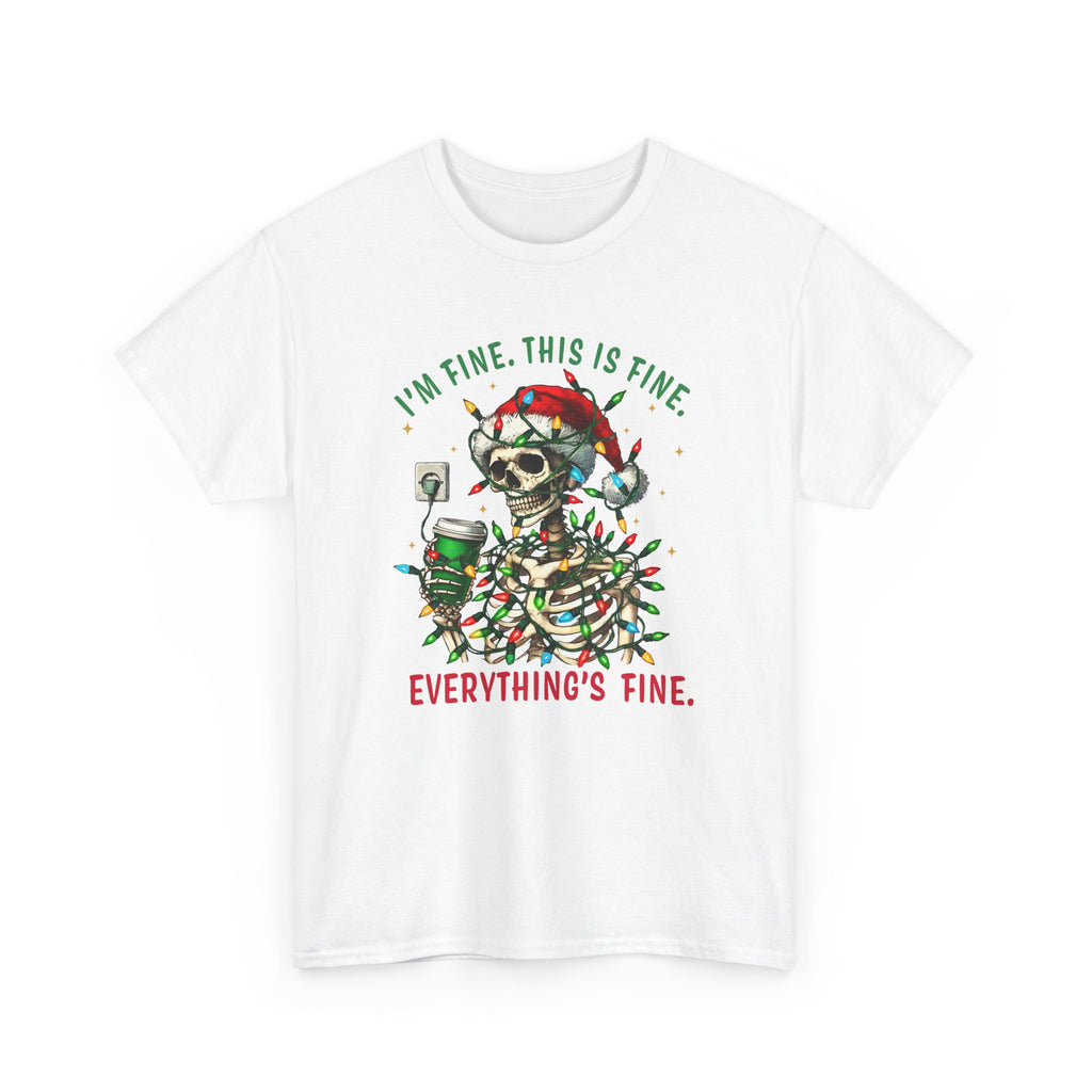 Funny Christmas Skeleton Tee - 'I'm Fine, This is Fine' Holiday T-Shirt