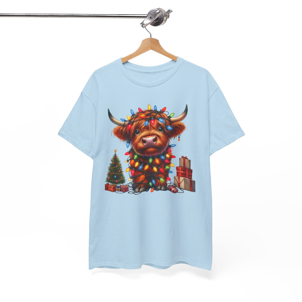 Festive Highland Cow Heavy Cotton Tee - Holiday Cheer
