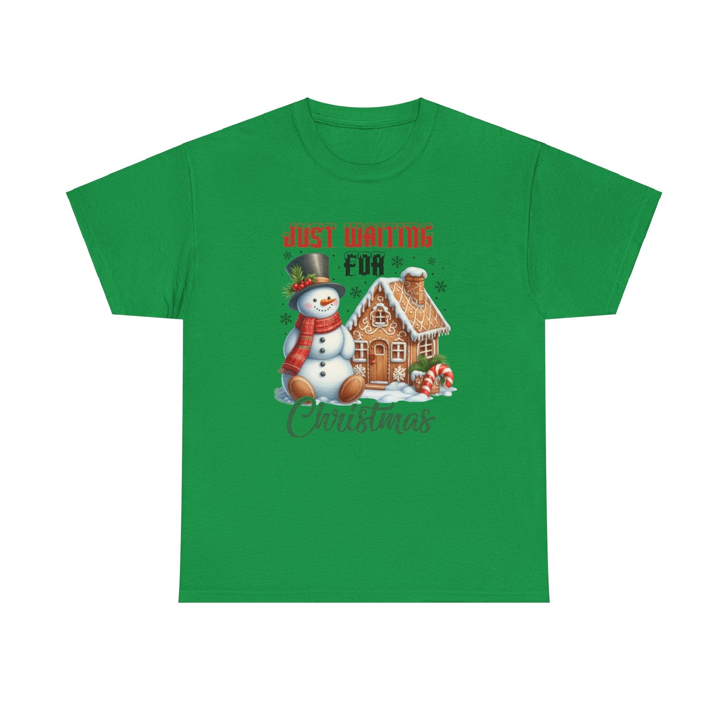 Christmas Snowman Heavy Cotton Tee - 'Just Waiting for Christmas'