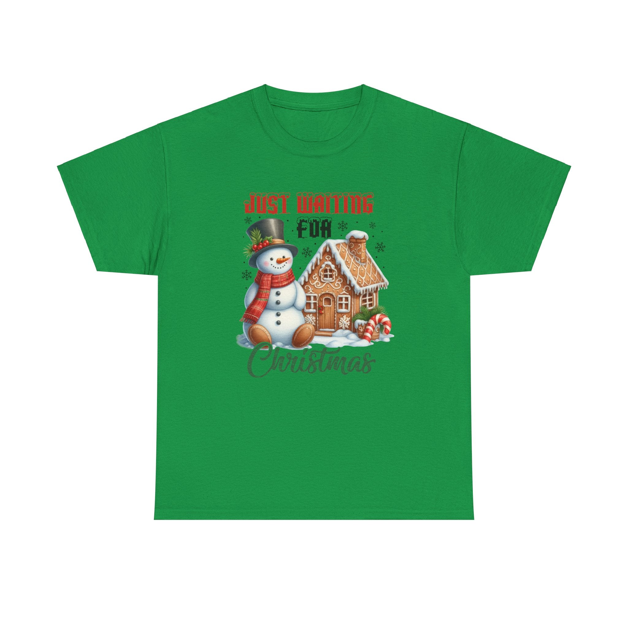 Christmas Snowman Heavy Cotton Tee - 'Just Waiting for Christmas'