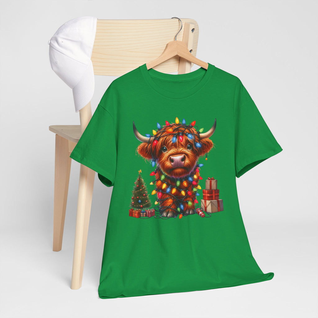 Festive Highland Cow Heavy Cotton Tee - Holiday Cheer