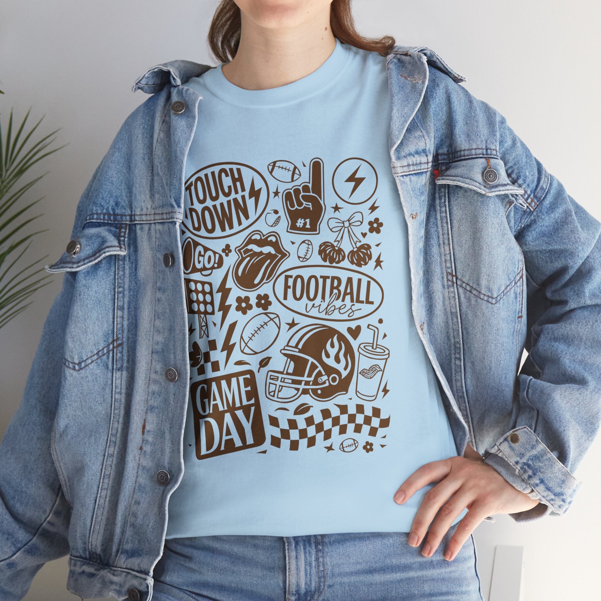 Football Game Day Heavy Cotton Tee with Touchdown Design