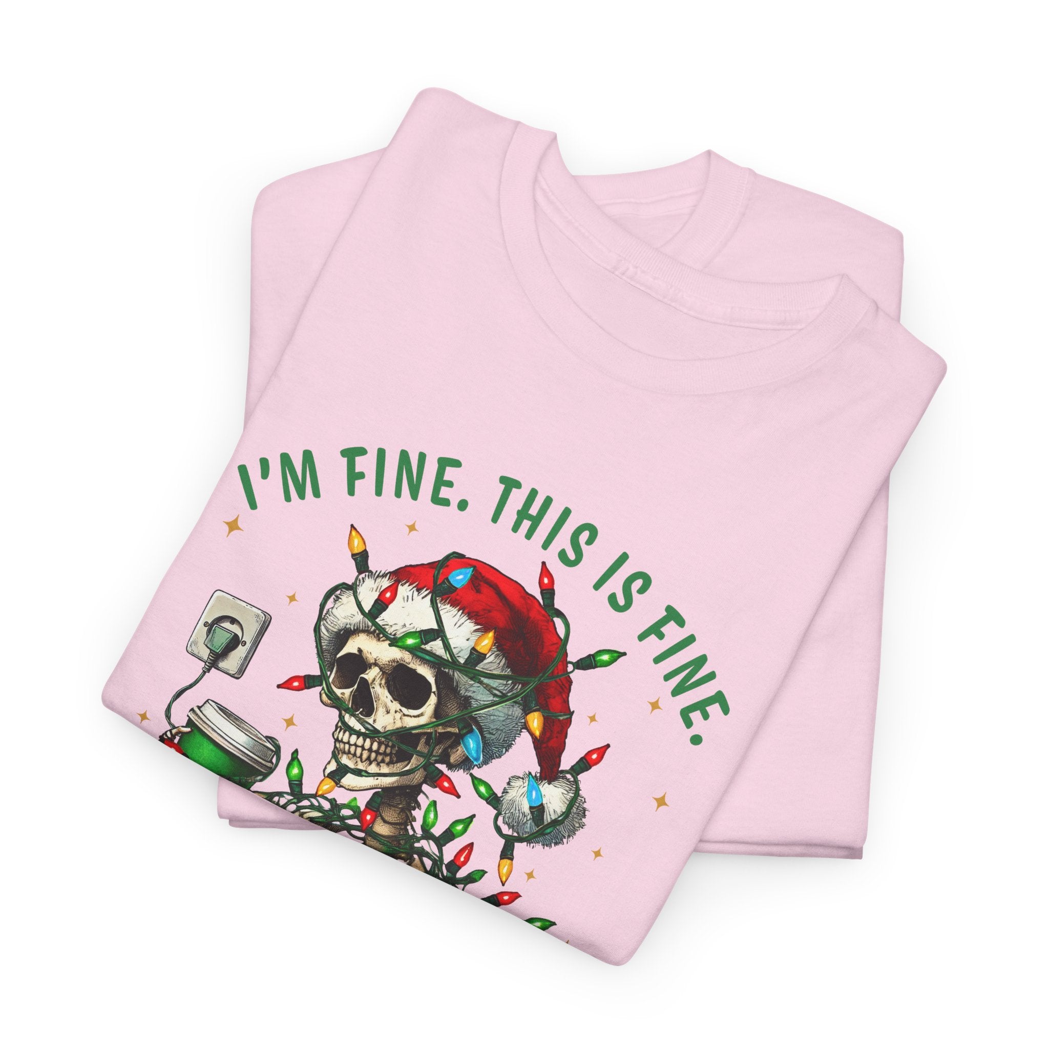 Funny Christmas Skeleton Tee - 'I'm Fine, This is Fine' Holiday T-Shirt
