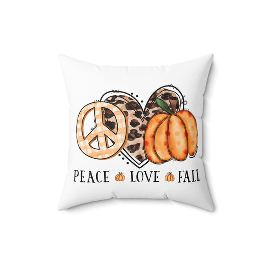 Peace Love Fall Pumpkin Leopard Accent Pillow — Autumn Decorative Throw Pillow