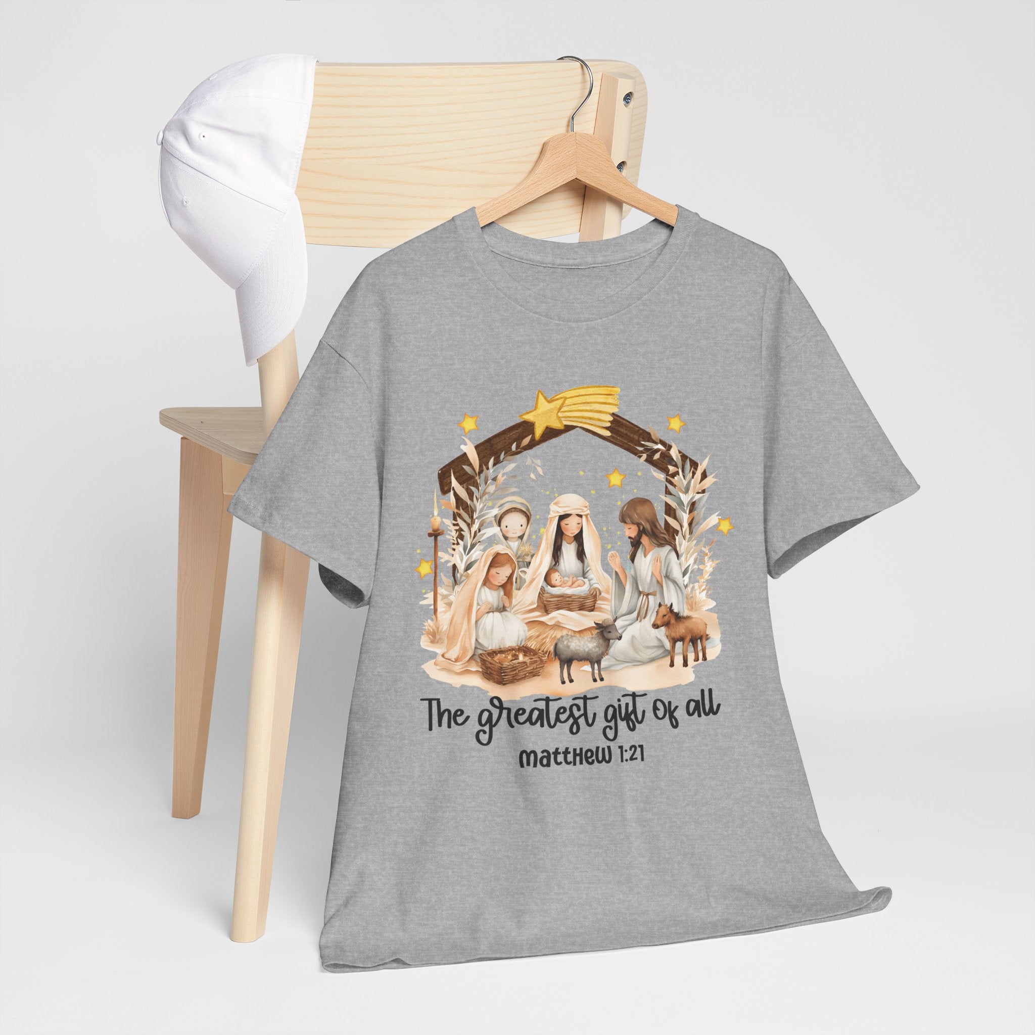 The Greatest Gift of All Heavy Cotton Tee - Christmas Nativity Design