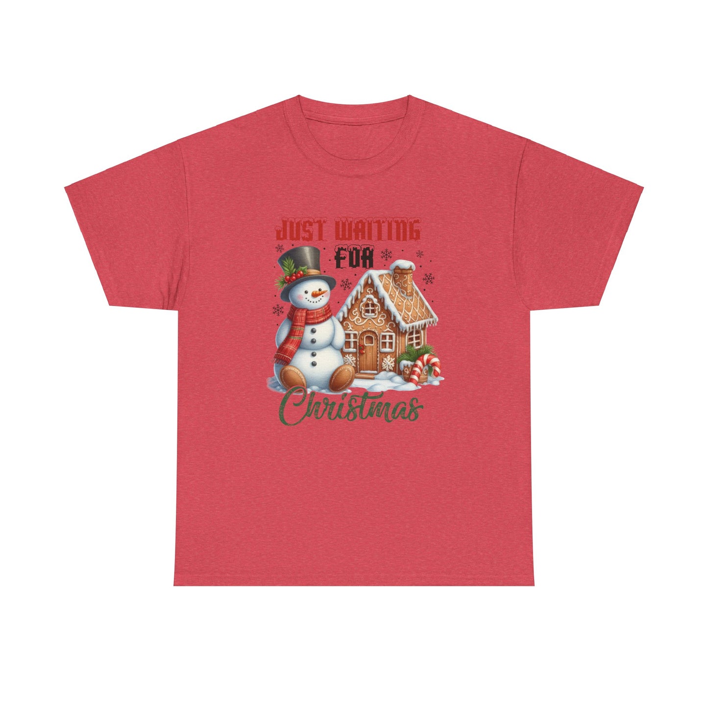 Christmas Snowman Heavy Cotton Tee - 'Just Waiting for Christmas'