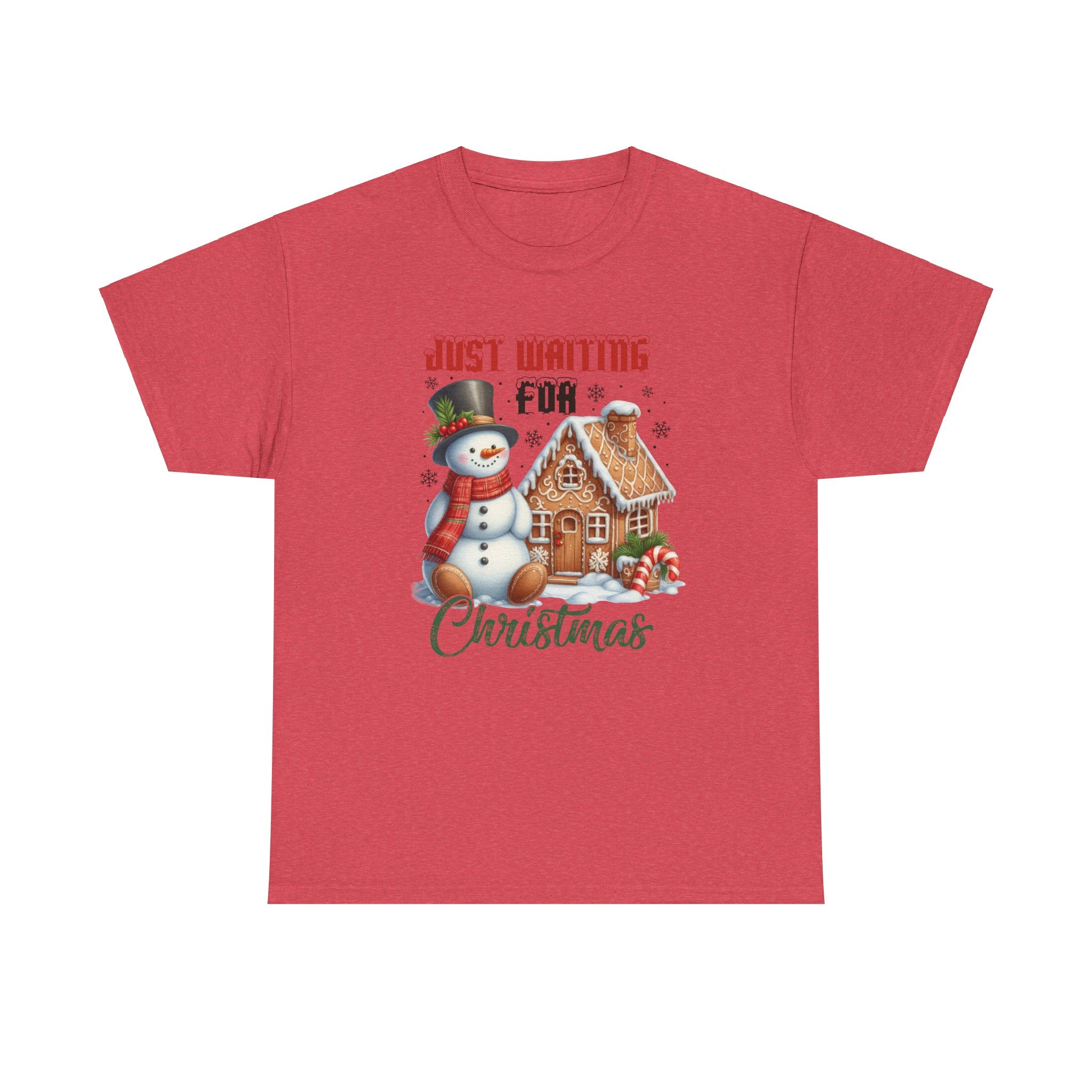 Christmas Snowman Heavy Cotton Tee - 'Just Waiting for Christmas'