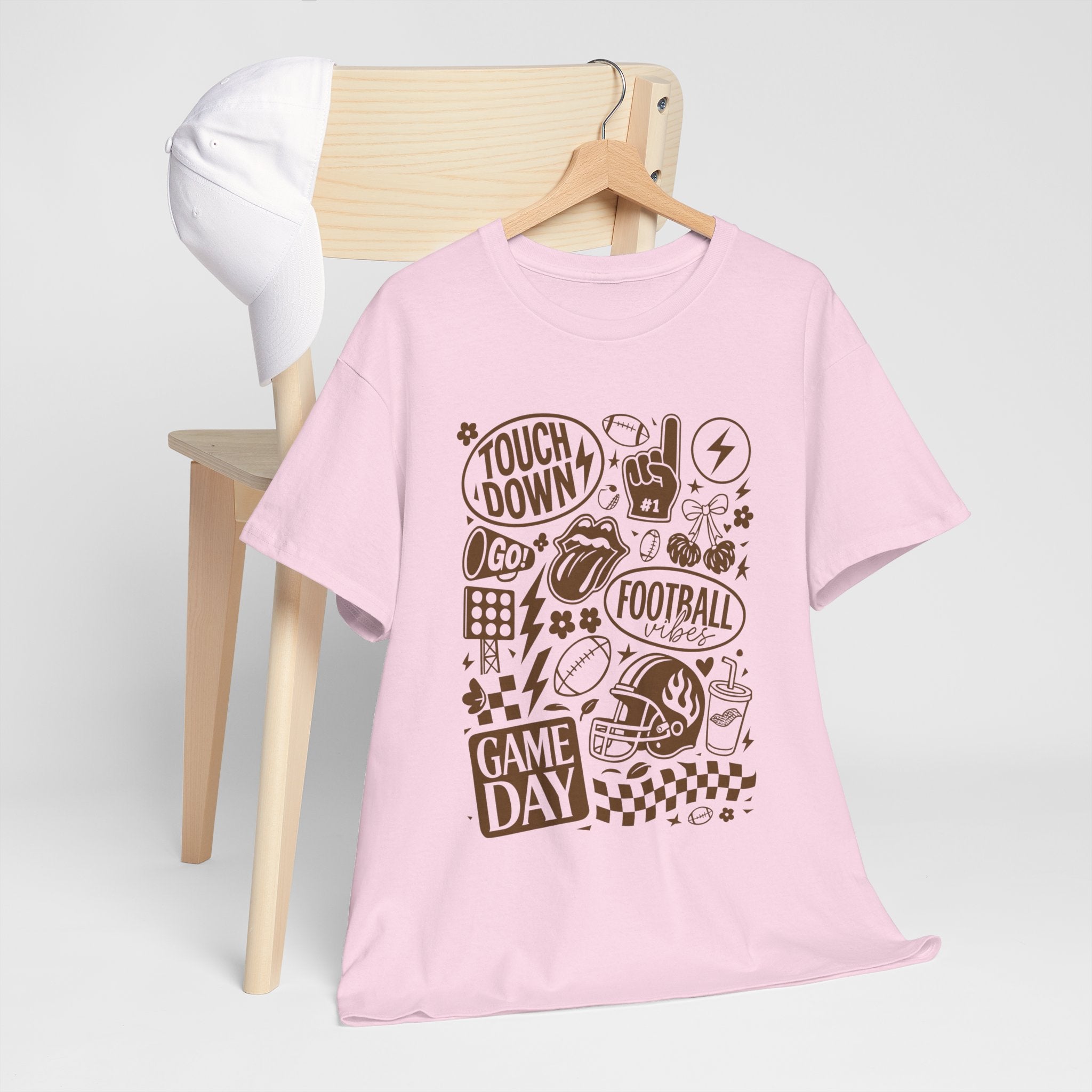 Football Game Day Heavy Cotton Tee with Touchdown Design