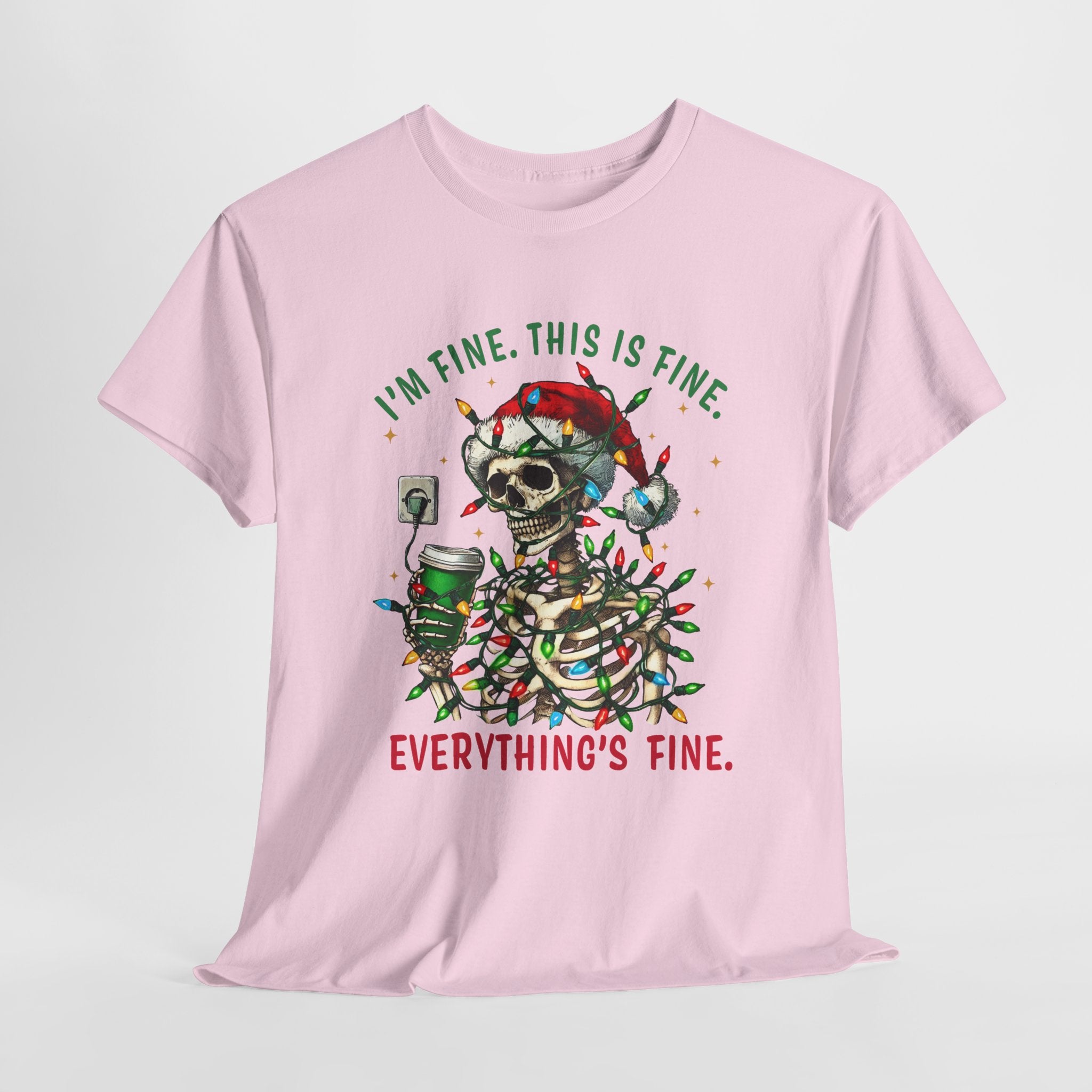 Funny Christmas Skeleton Tee - 'I'm Fine, This is Fine' Holiday T-Shirt
