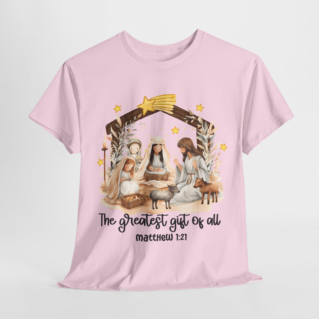 The Greatest Gift of All Heavy Cotton Tee - Christmas Nativity Design