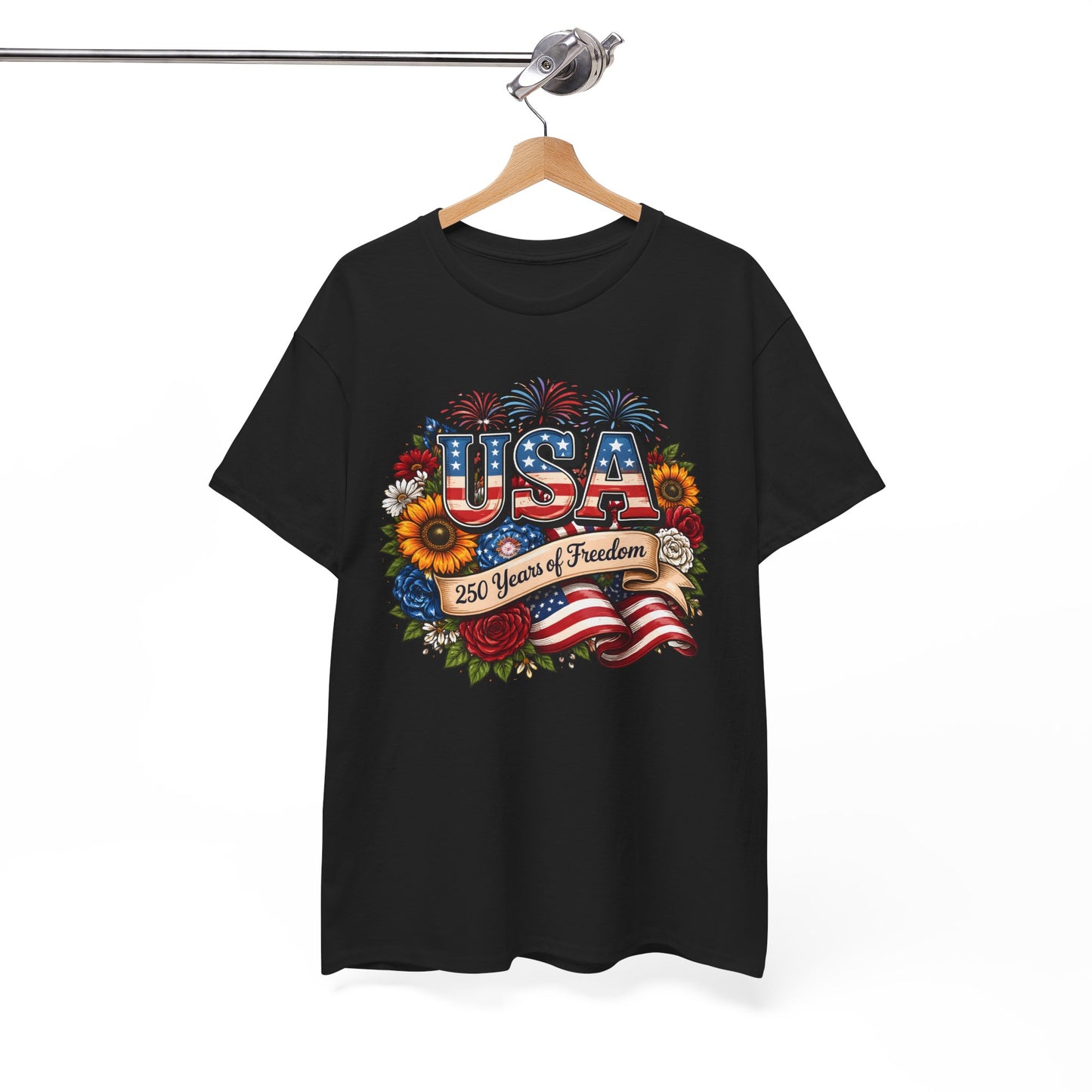 USA 250 Years of Freedom Patriotic Flag & Sunflower Graphic