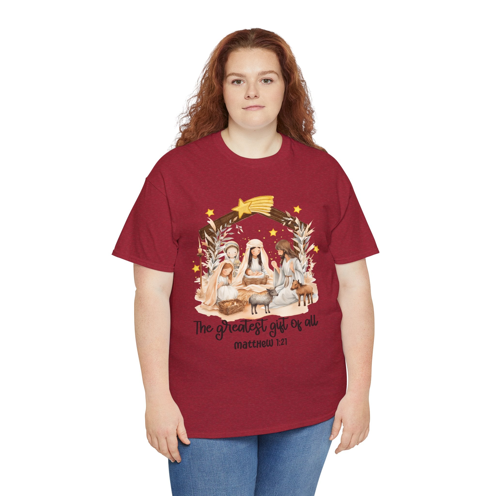 The Greatest Gift of All Heavy Cotton Tee - Christmas Nativity Design