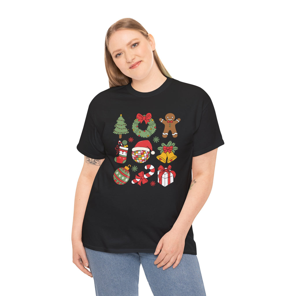 Festive Holiday Heavy Cotton Tee - Christmas Cheer Design