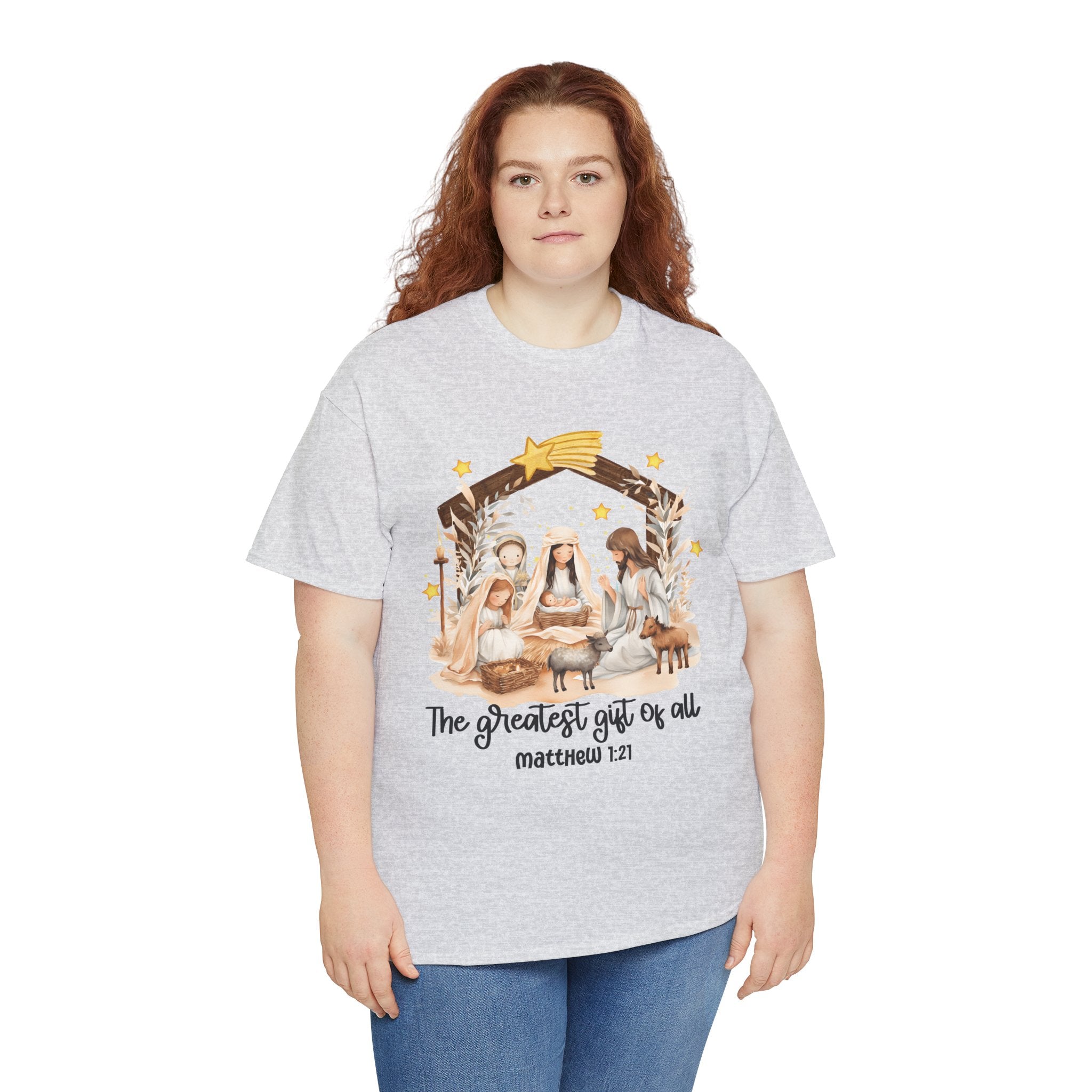 The Greatest Gift of All Heavy Cotton Tee - Christmas Nativity Design