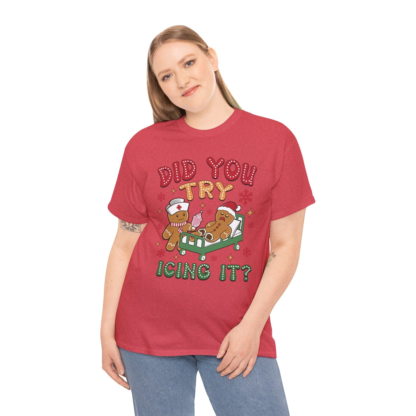 Playful Holiday Heavy Cotton Tee - 'Did You Try Icing It?'