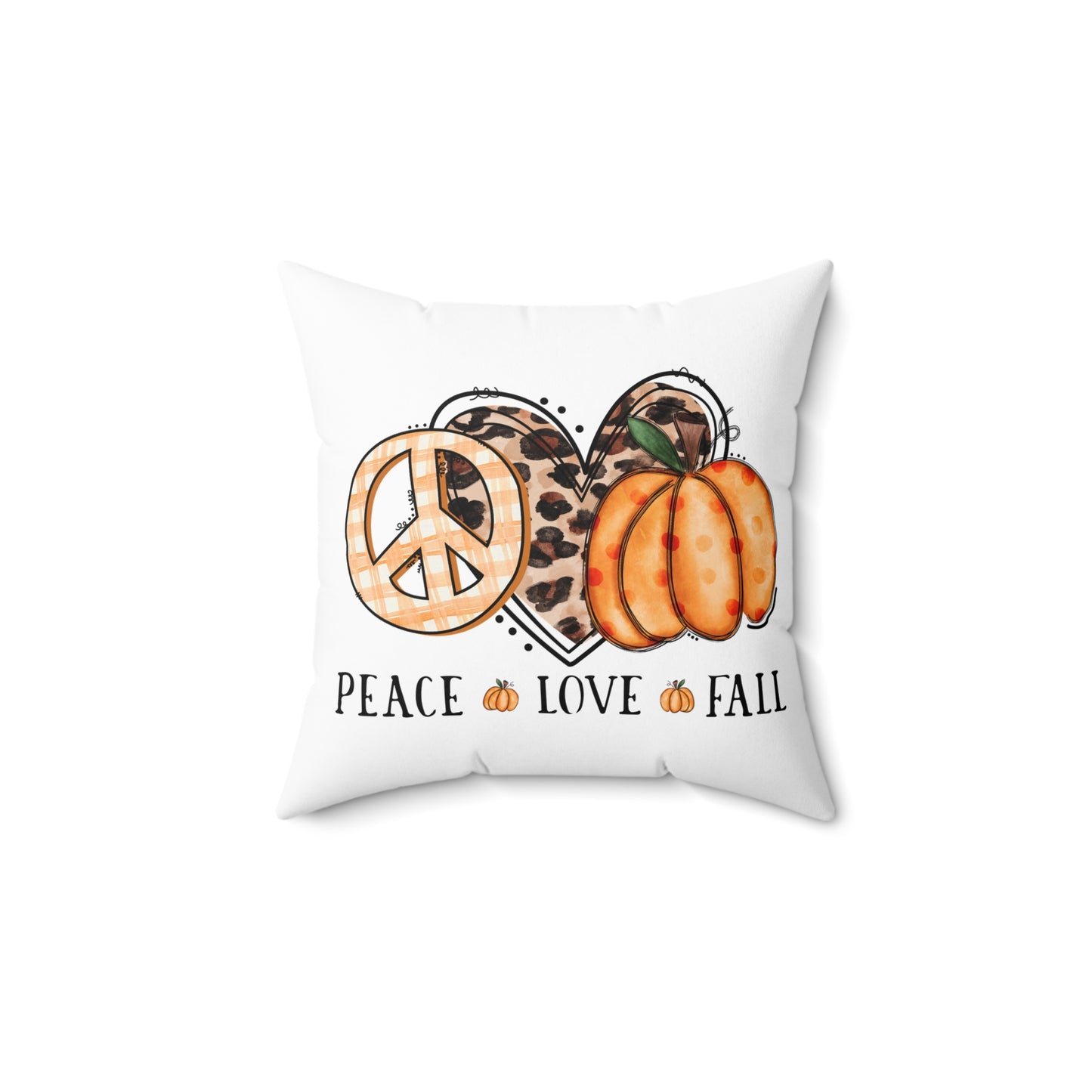 Peace Love Fall Pumpkin Leopard Accent Pillow — Autumn Decorative Throw Pillow