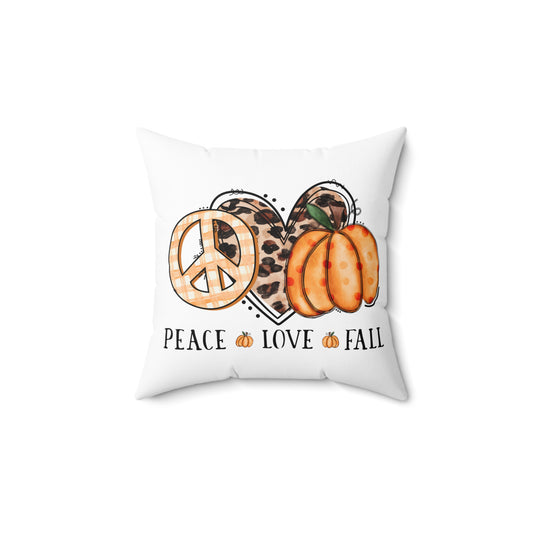 Peace Love Fall Pumpkin Leopard Accent Pillow — Autumn Decorative Throw Pillow