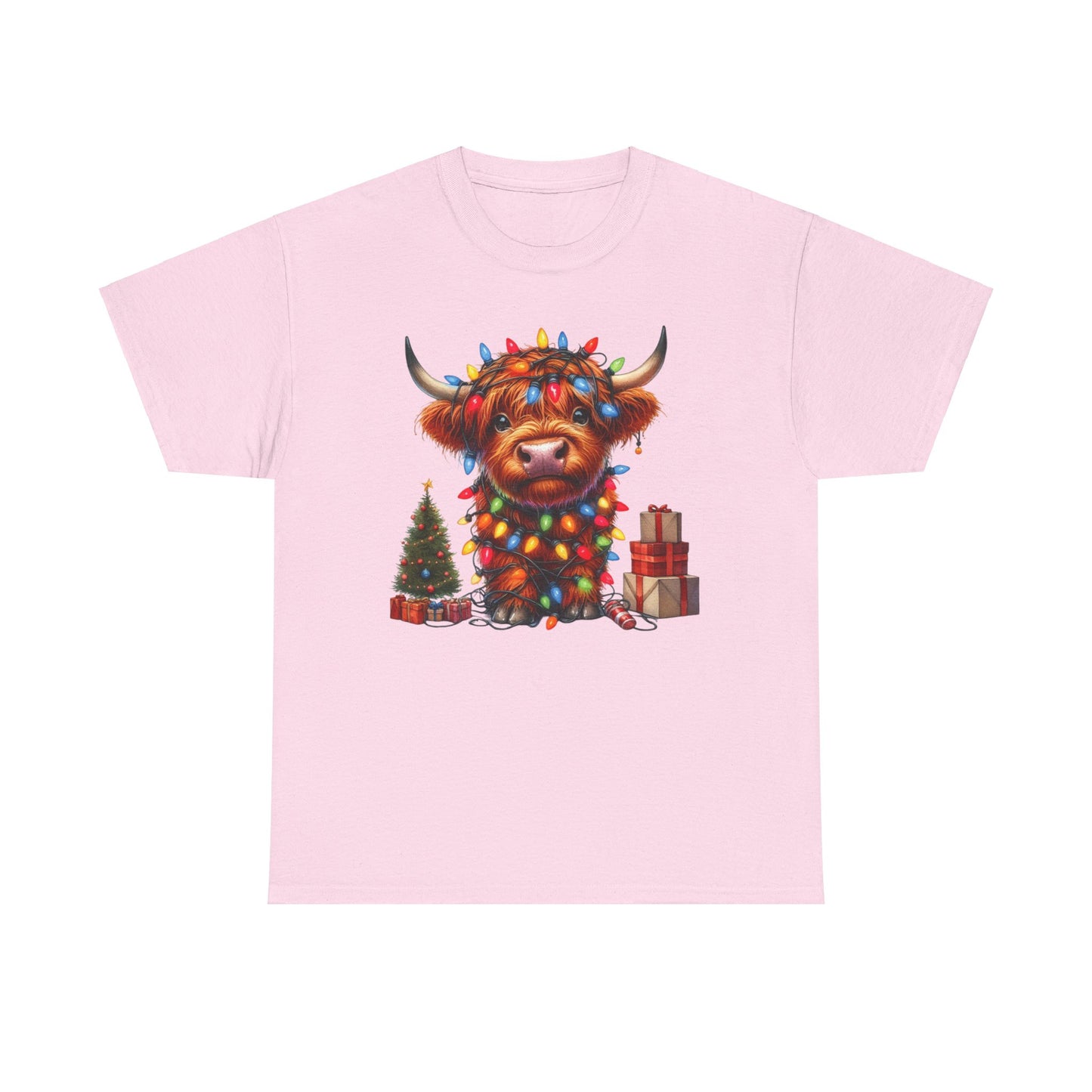 Festive Highland Cow Heavy Cotton Tee - Holiday Cheer
