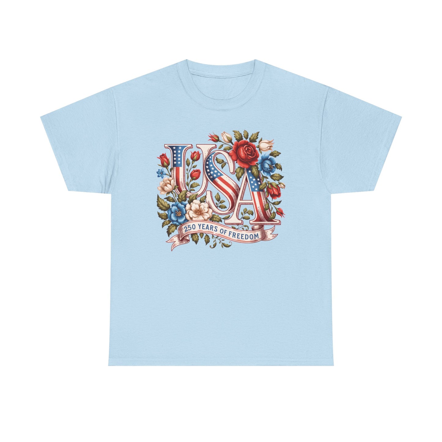 USA Floral Patriotic T-Shirt – "250 Years of Freedom" Vintage Americana Tee