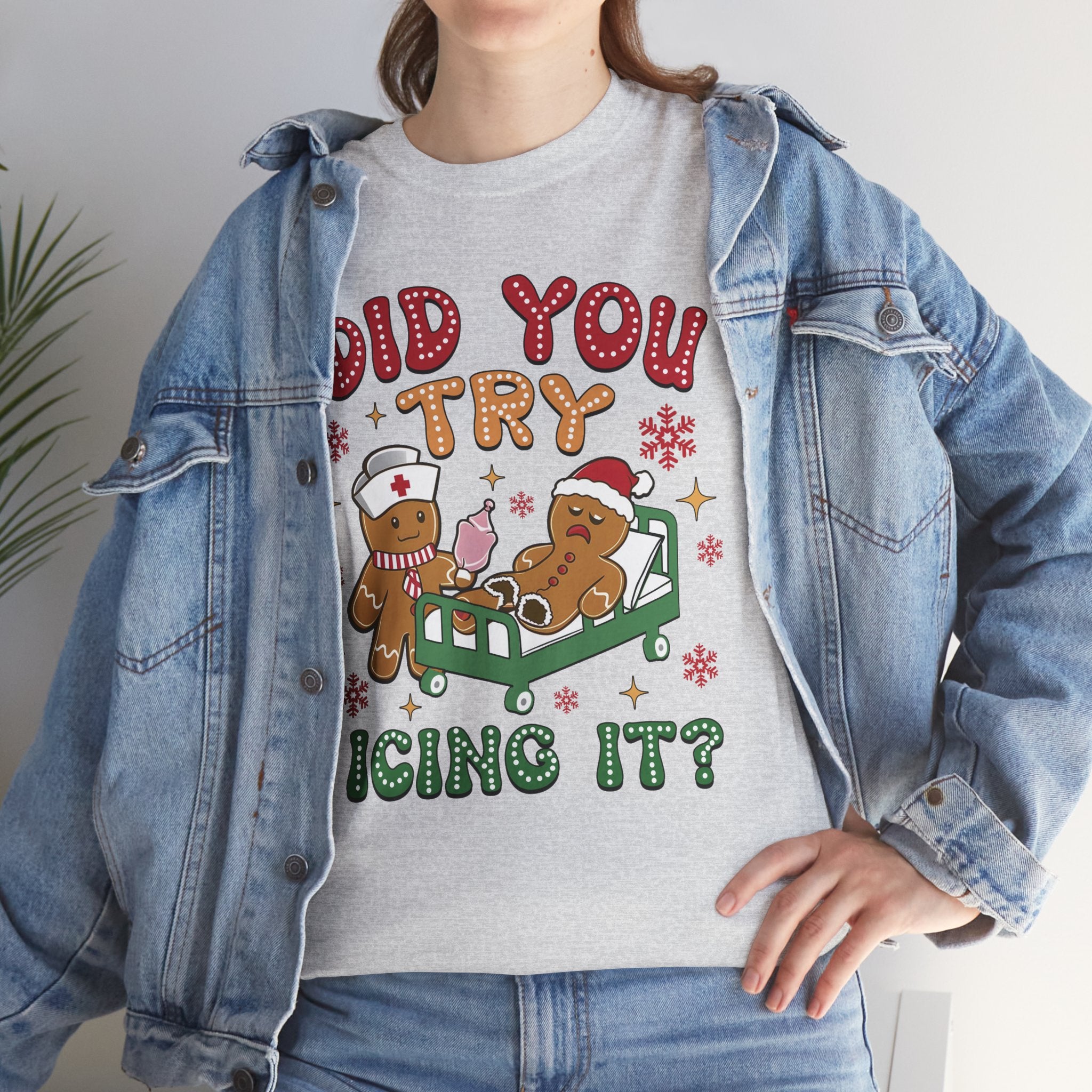 Playful Holiday Heavy Cotton Tee - 'Did You Try Icing It?'
