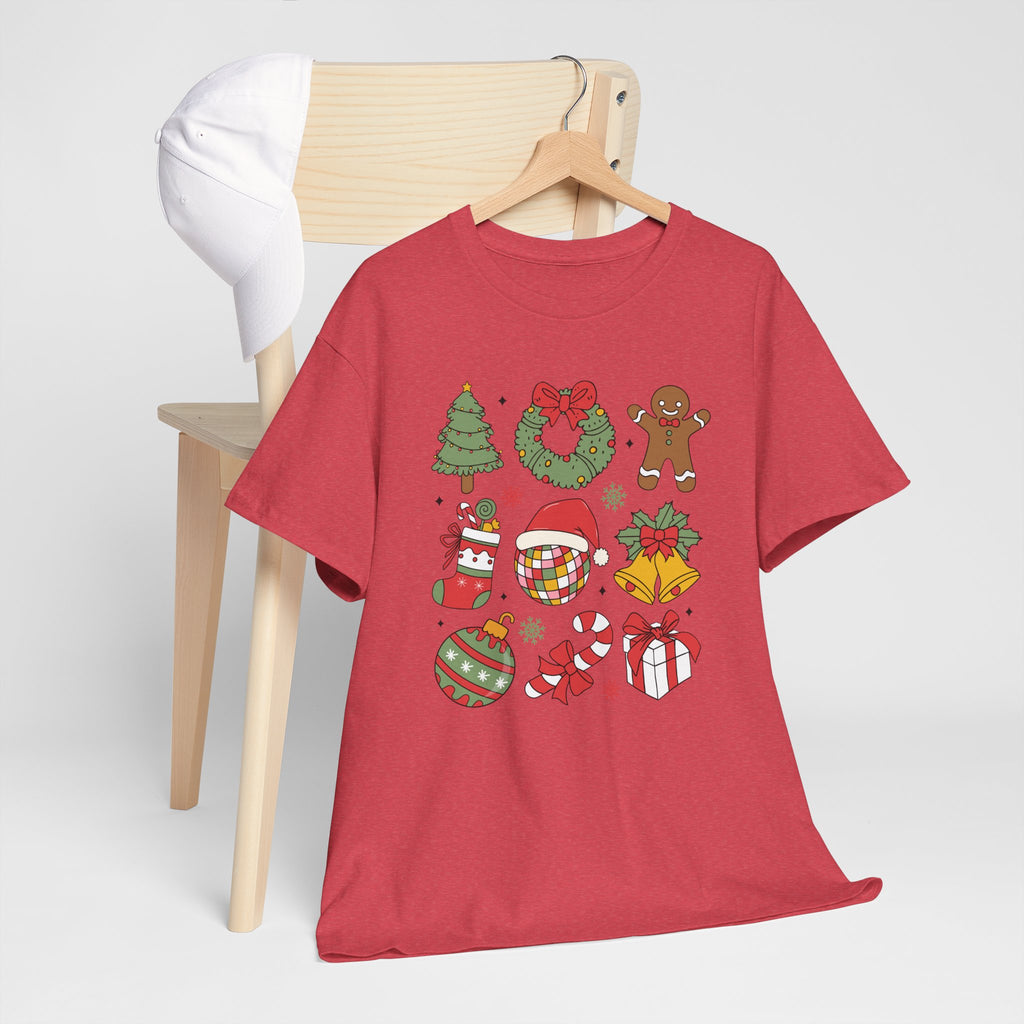 Festive Holiday Heavy Cotton Tee - Christmas Cheer Design