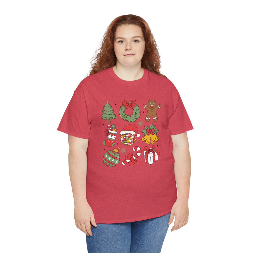 Festive Holiday Heavy Cotton Tee - Christmas Cheer Design