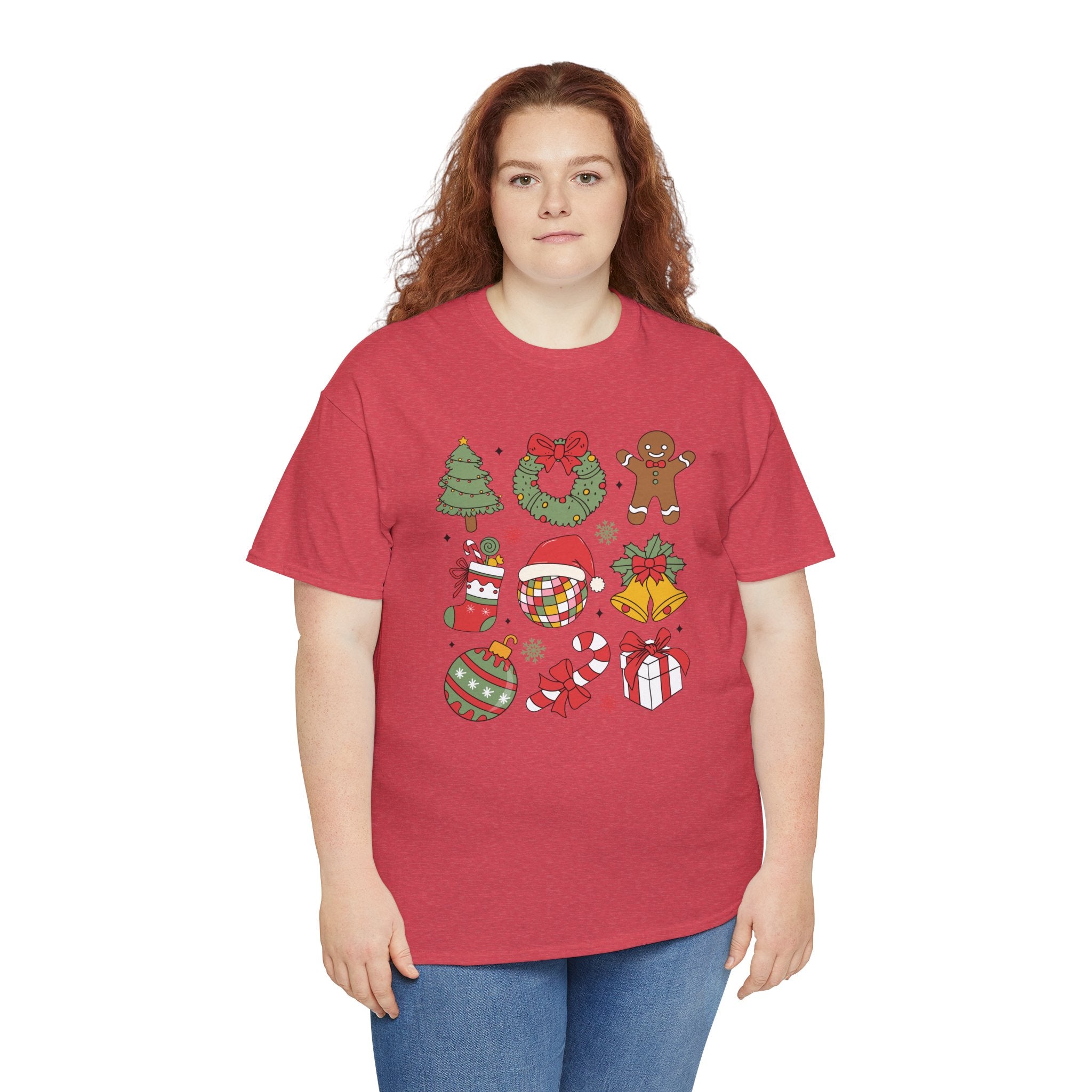 Festive Holiday Heavy Cotton Tee - Christmas Cheer Design