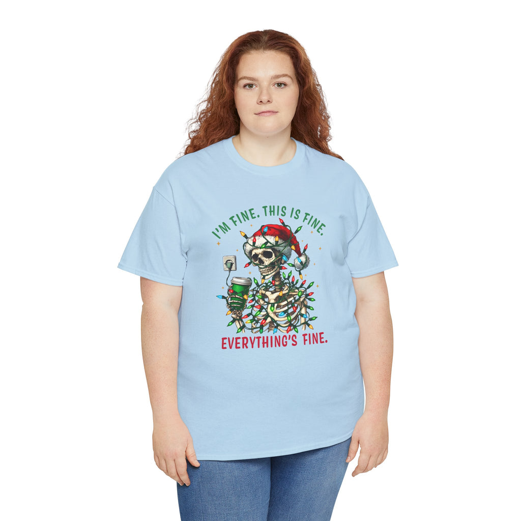 Funny Christmas Skeleton Tee - 'I'm Fine, This is Fine' Holiday T-Shirt