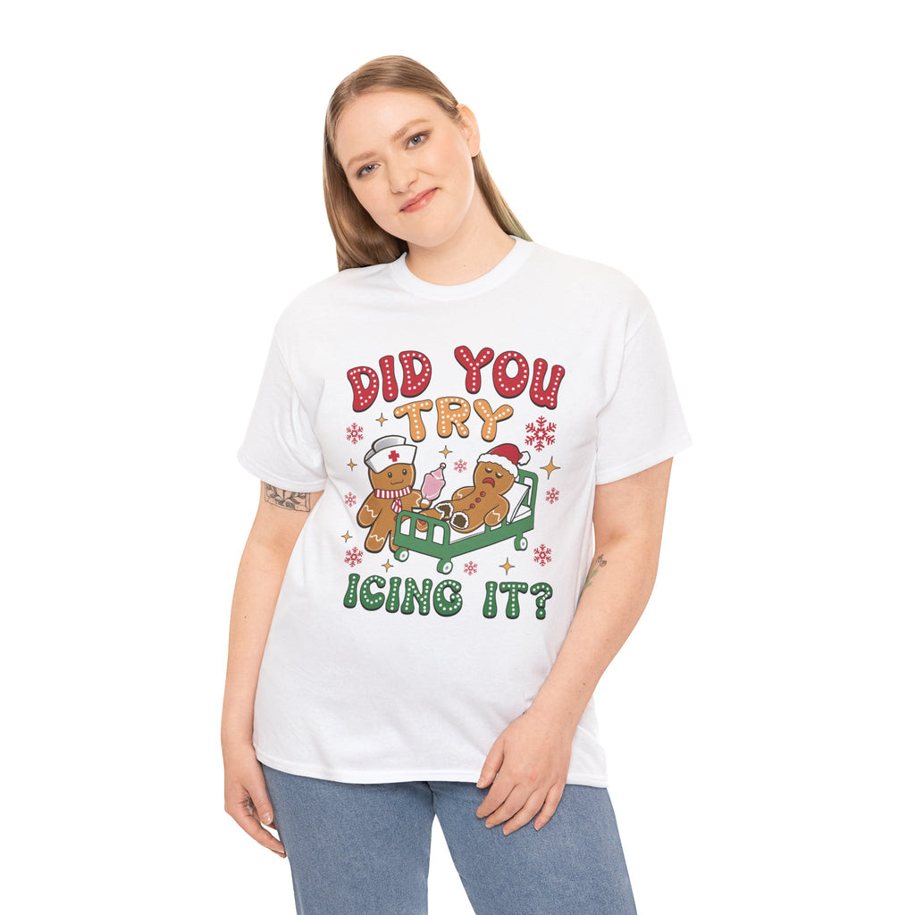 Playful Holiday Heavy Cotton Tee - 'Did You Try Icing It?'