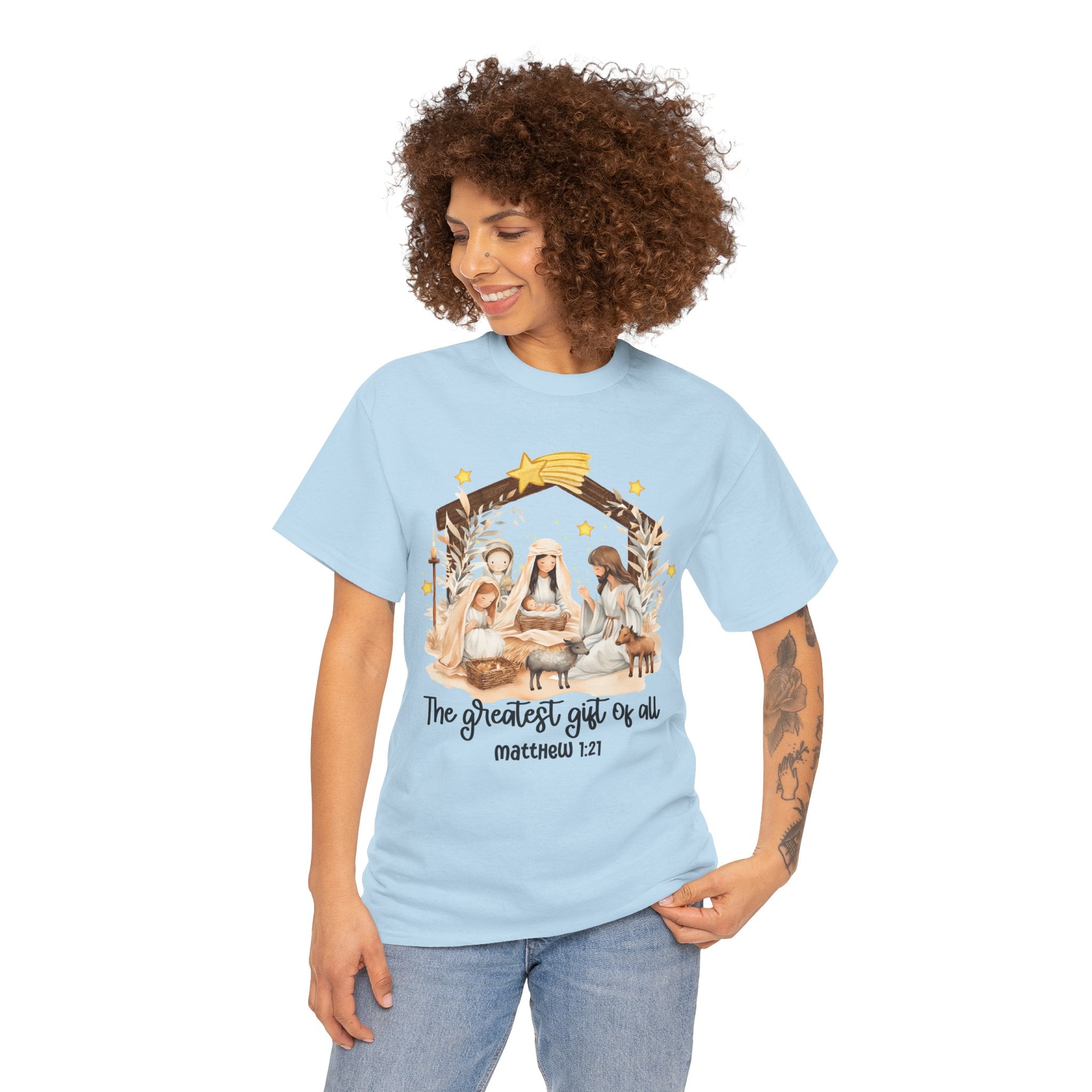 The Greatest Gift of All Heavy Cotton Tee - Christmas Nativity Design